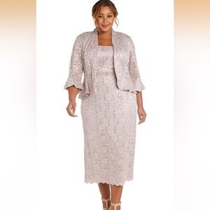Lace Sequin Two-Piece Dress Set in Blush Sz 16 NWT